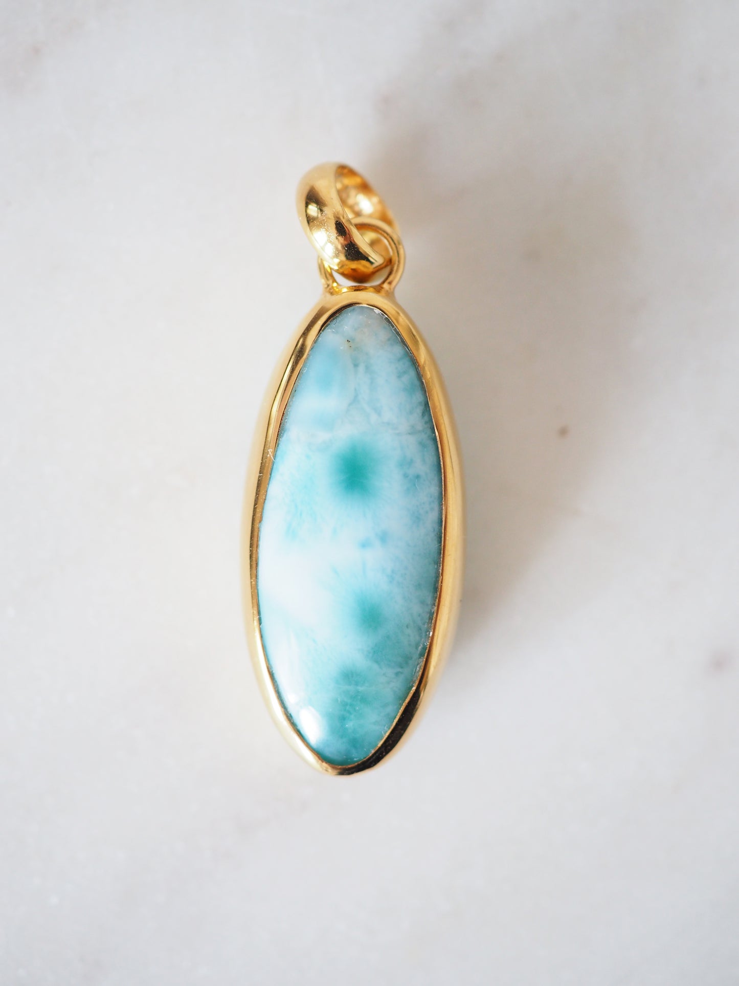 AAA Larimar Anhänger No.3  ca. 4 cm 35.8ct 925 Sterlingsilber vergoldet -aus der Dominikanischen Republik