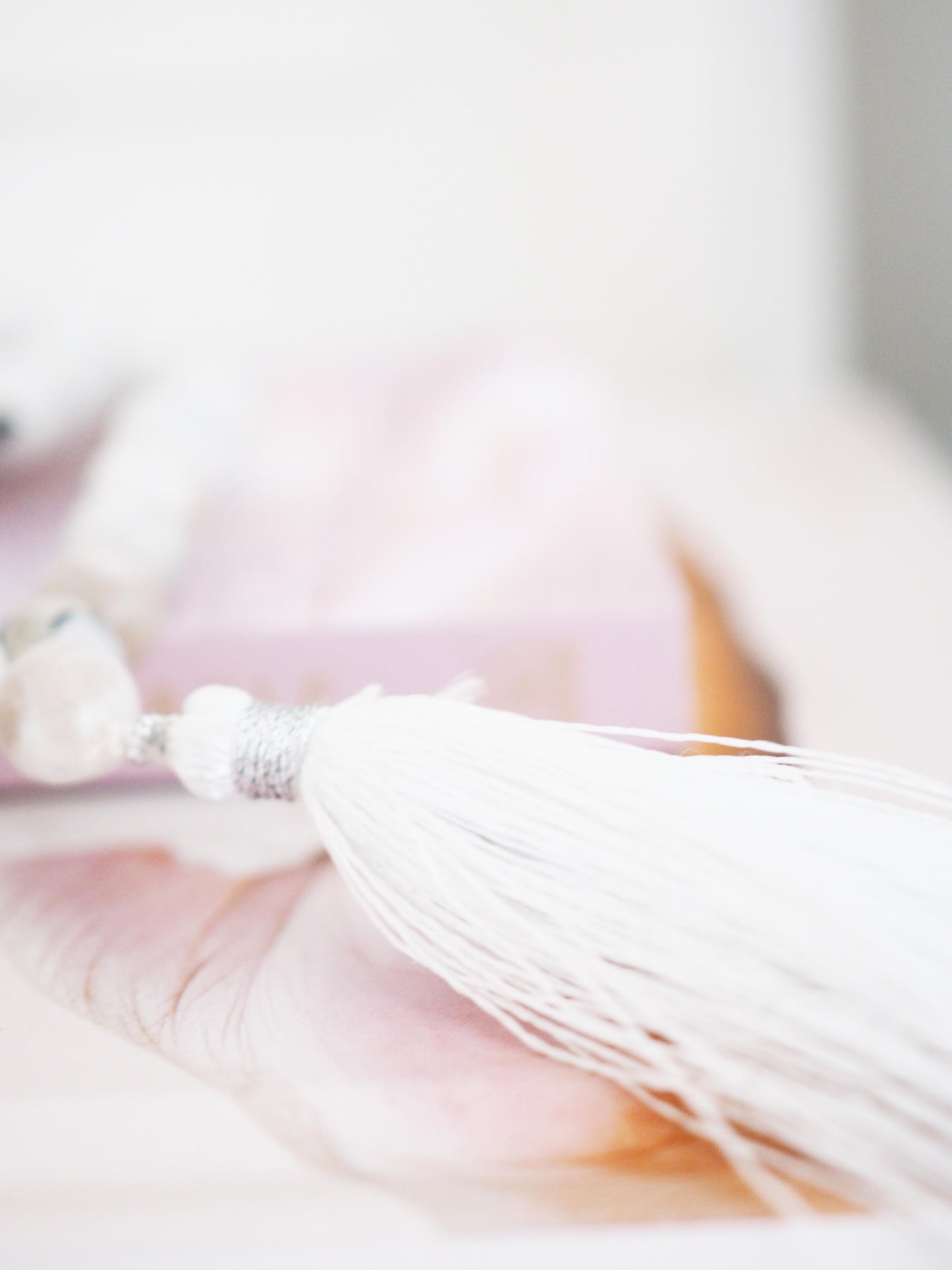 Regenbogen Mondstein X Schwarzer Turmalin Kette mit Tassel ca. 100cm - Indien