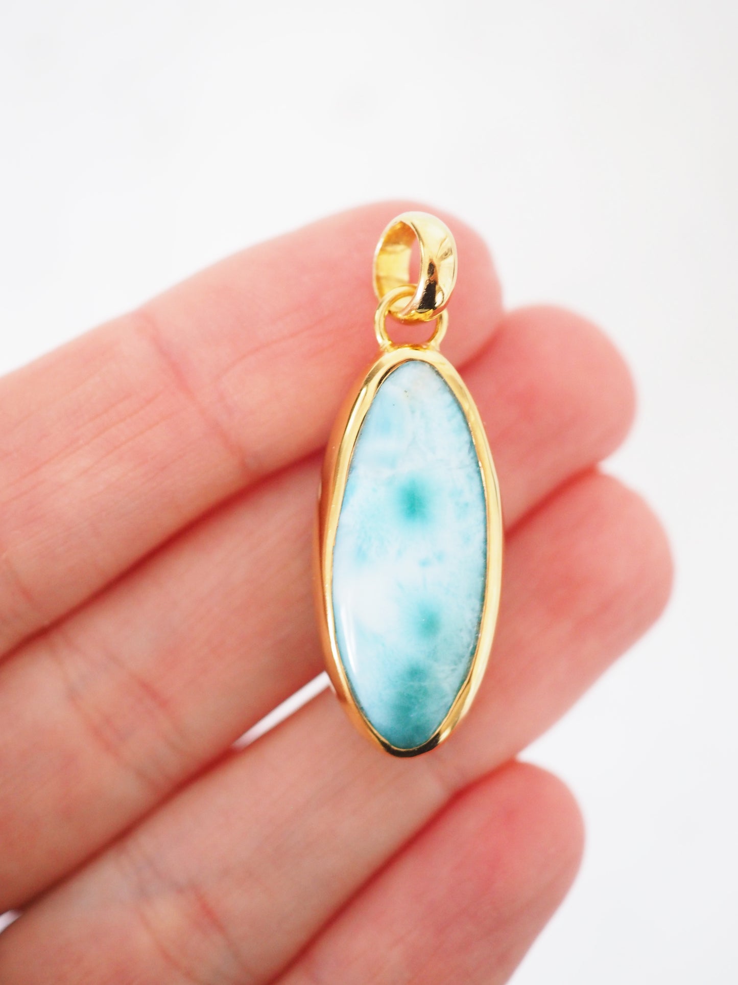 AAA Larimar Anhänger No.3  ca. 4 cm 35.8ct 925 Sterlingsilber vergoldet -aus der Dominikanischen Republik