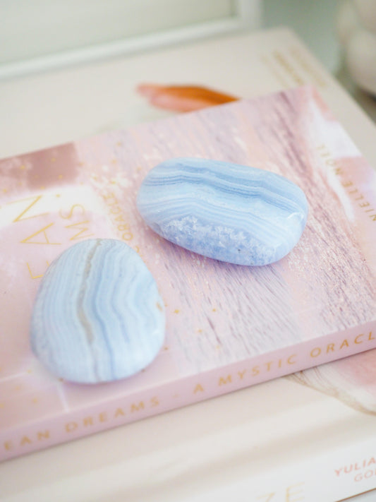 Blauer Spitzen Achat Anhänger gebort . Blue Lace Agate ca. 4.5 cm - Namibia HIGH QUALITY