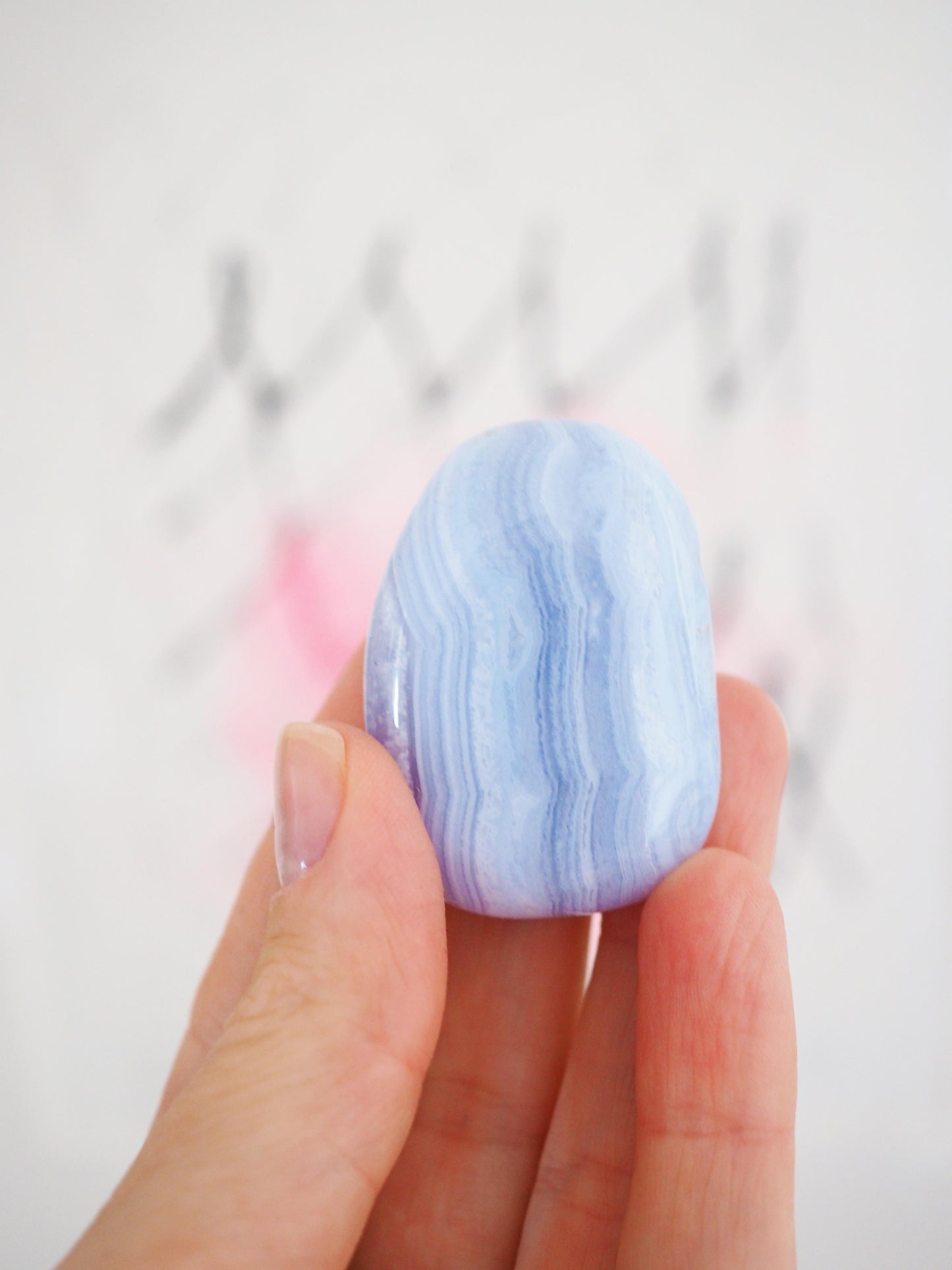 Blauer Spitzen Achat Anhänger gebort . Blue Lace Agate ca. 4.5 cm - Namibia HIGH QUALITY