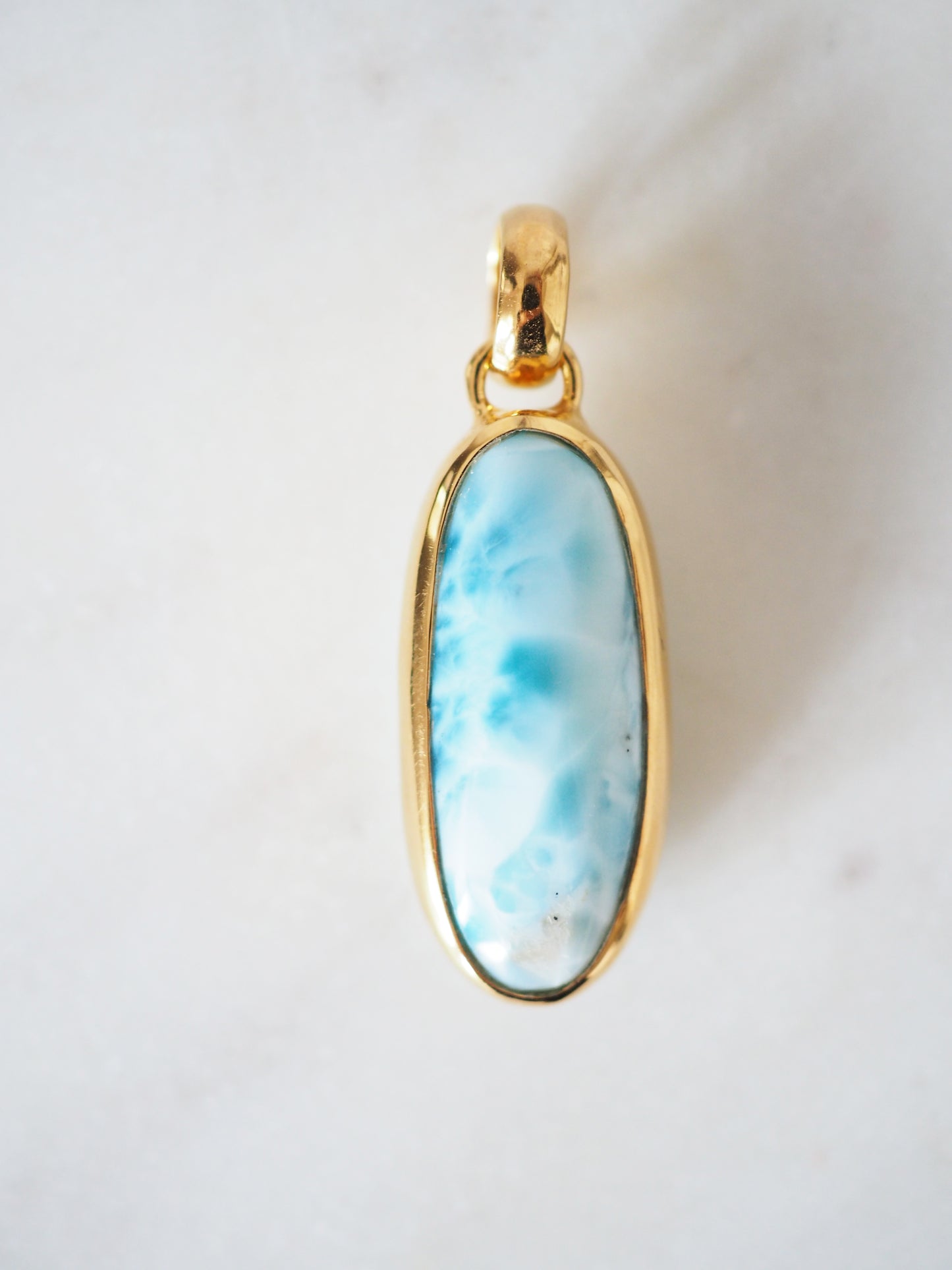 AA Larimar Anhänger No.5 ca. 3.5cm 30ct 925 Sterlingsilber vergoldet -aus der Dominikanischen Republik