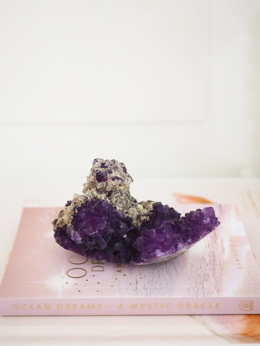 Deep violettes Amethyst Cluster mit Calcit ca. 8 cm - Uruguay HIGH QUALITY