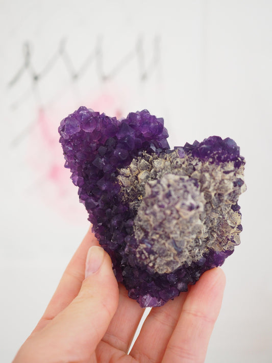 Deep violettes Amethyst Cluster mit Calcit ca. 8 cm - Uruguay HIGH QUALITY