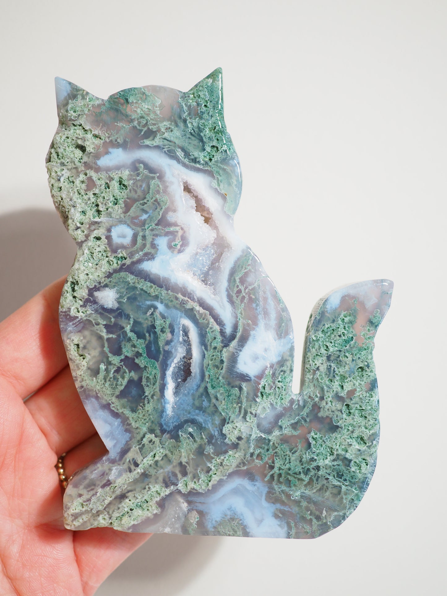 DRUZY Mossachat Katze Scheibe . Mossagate Kitty SLAB ca. 11cm - aus Indien HIGH QUALITY