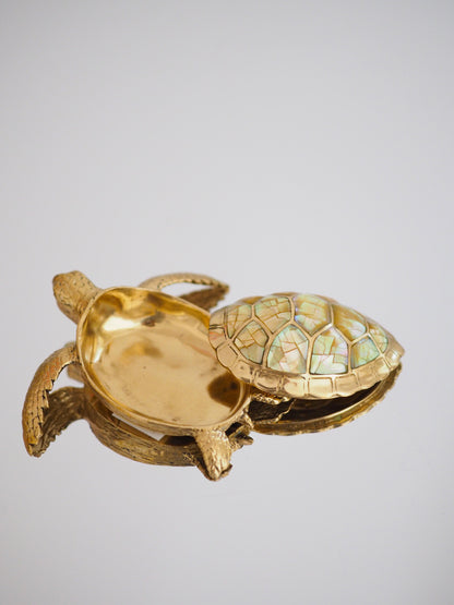 Abalone Muschel Schildkröten Schatulle Box aus Messing ca. 7 cm - aus Indonesien HANDMADE