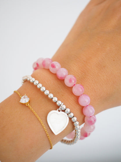 Rhodonit X Quarz Armband  ca. 8 mm - Madagascar HIGH QUALITY