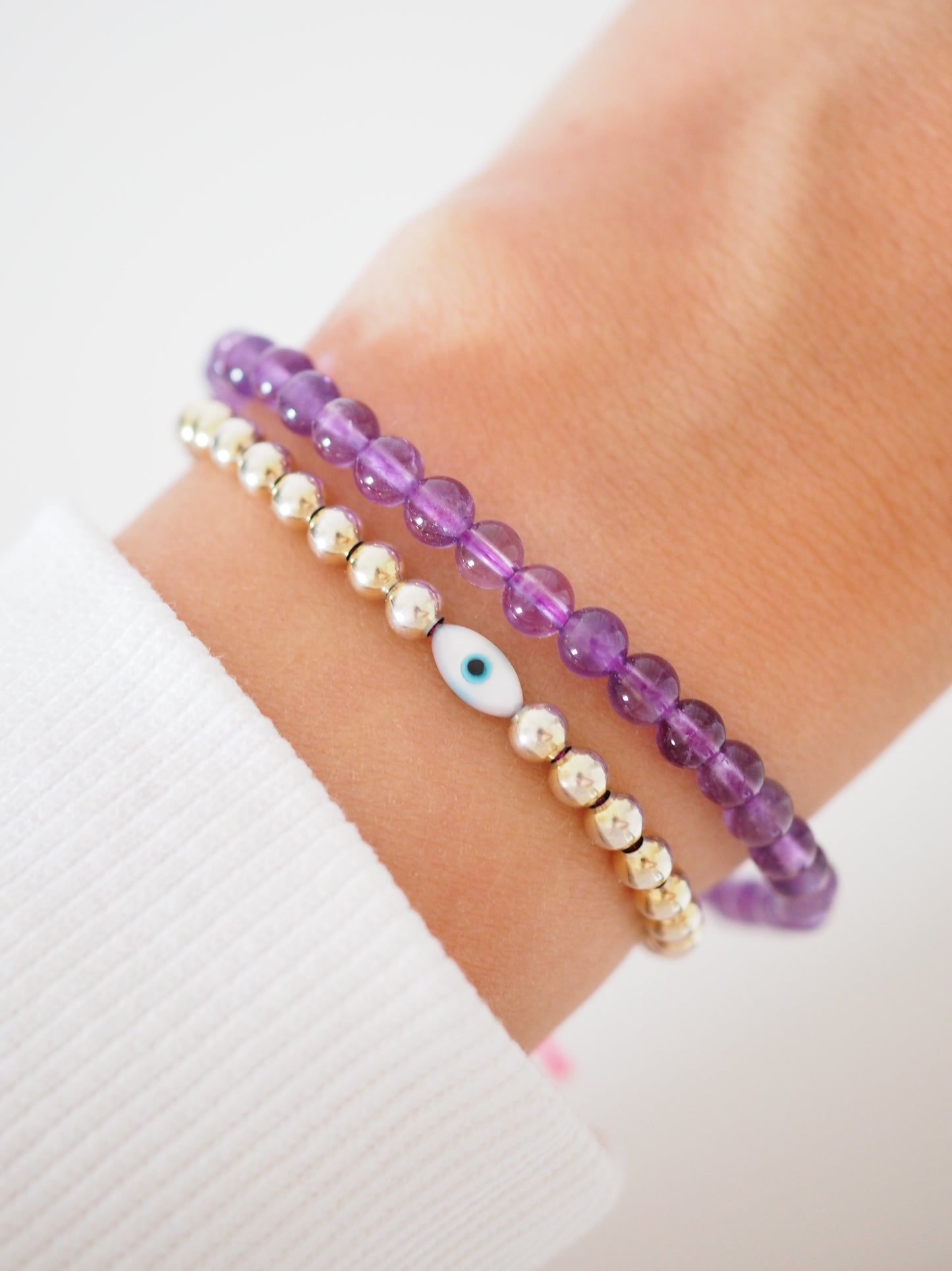 Amethyst Kugel Armband . Amethyst Bracelet 4mm - High Quality