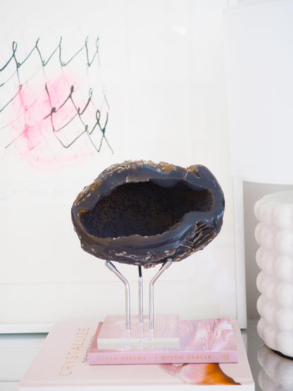 Schwarze mystische Achat Geode . Agate Geode  ca 14 cm [xx] - aus Brasilien High Quality Handpoliert