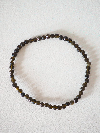 Gold Schimmer Obsidian . Goldsheen Obsidian Armband Facettiert ca. 4 mm - aus Mexiko HIGH QUALITY