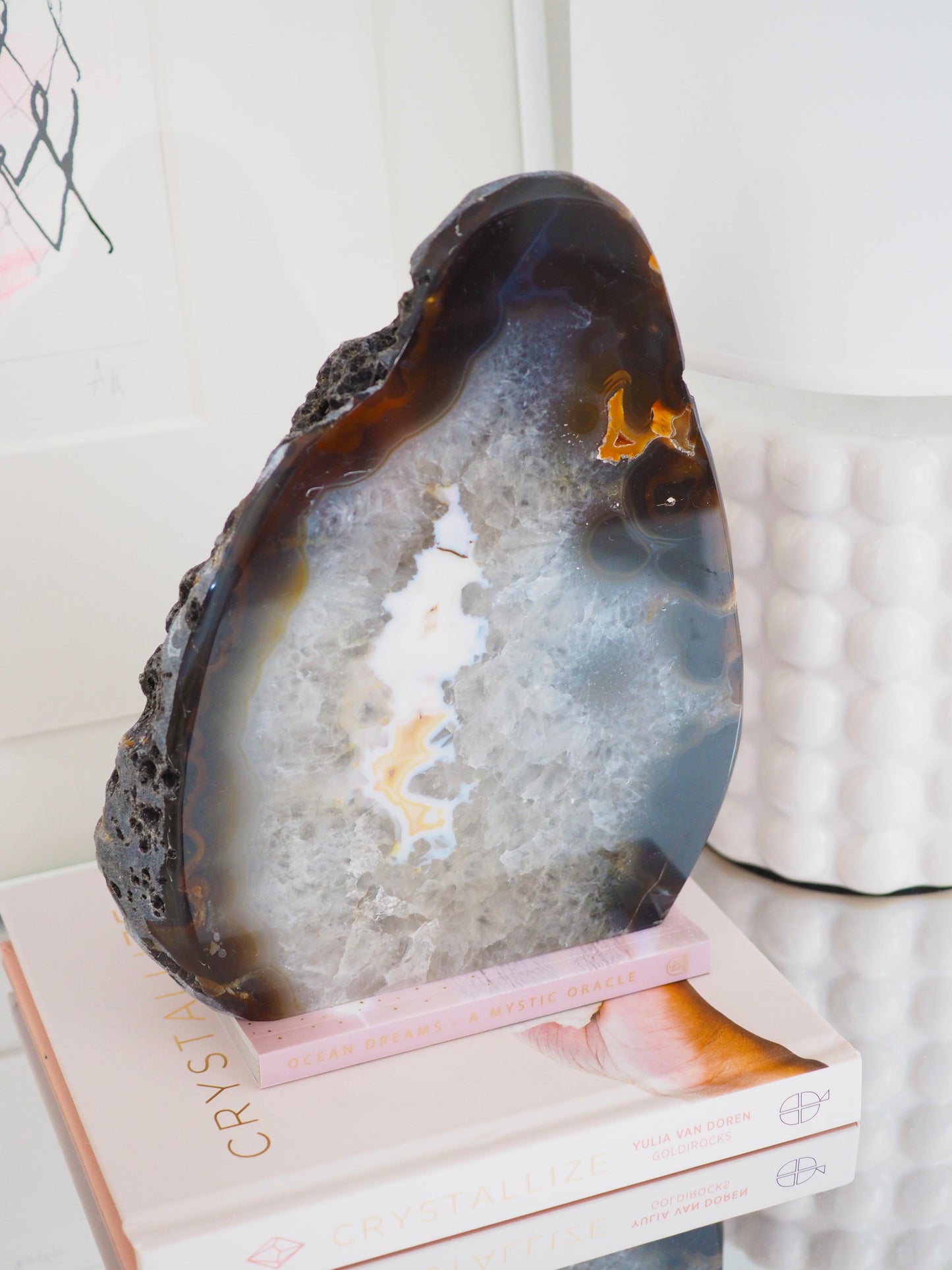 XXL Braun Rosa Achat Cut Base . Freiform mit Quarz  ca 21 cm [xx] - aus Brasilien HIGH QUALITY Handpoliert