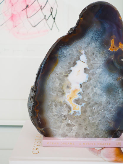 XXL Braun Rosa Achat Cut Base . Freiform mit Quarz  ca 21 cm [xx] - aus Brasilien HIGH QUALITY Handpoliert