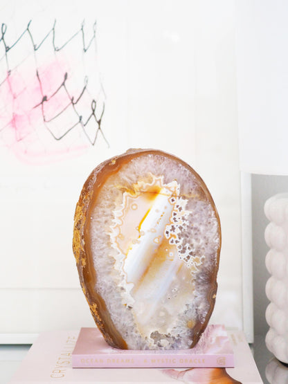 XXL Hellbraun Beige Orangene Druzy Achat Cut Base . Freiform mit Quarz ca 16 cm [xx] - aus Brasilien HIGH QUALITY Handpoliert