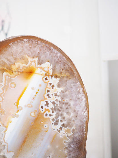 XXL Hellbraun Beige Orangene Druzy Achat Cut Base . Freiform mit Quarz ca 16 cm [xx] - aus Brasilien HIGH QUALITY Handpoliert