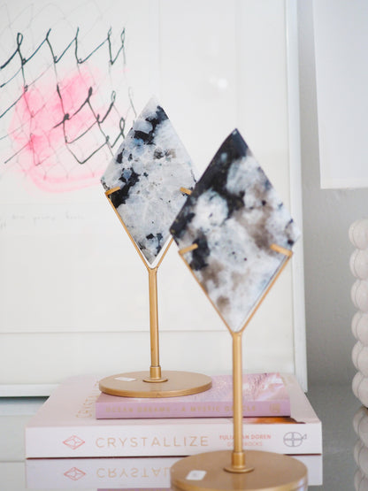 Regenbogen Mondstein X Turmalin  Diamant auf Halter ca. 20 cm - Indien