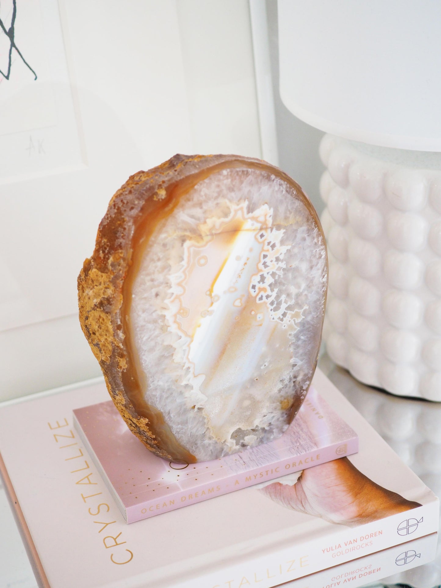 XXL Hellbraun Beige Orangene Druzy Achat Cut Base . Freiform mit Quarz ca 16 cm [xx] - aus Brasilien HIGH QUALITY Handpoliert