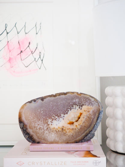 XL Beige Peach Gelbe Druzy Achat Cut Base . Freiform .  ca 18 cm [xx] - aus Brasilien HIGH QUALITY Handpoliert