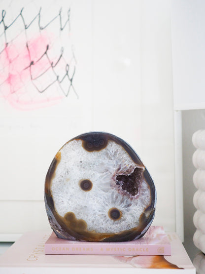 Violett Braune Druzy Achat Cut Base mit HERZ  . Freiform  mit Quarz  ca 12 cm [xx] - aus Brasilien HIGH QUALITY Handpoliert