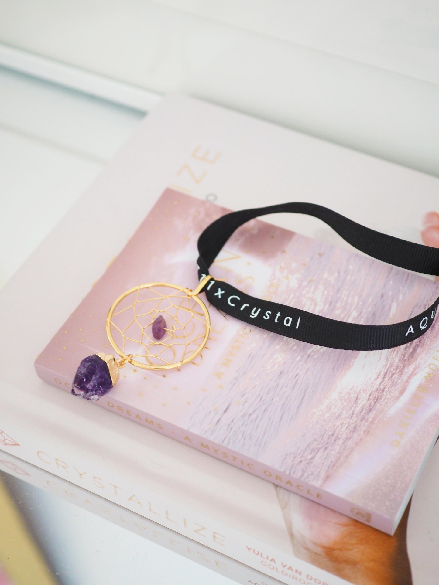 Amethyst Traumfänger Anhänger Bag Charm Gold ca. 23 cm - Brasilien HANDMADE