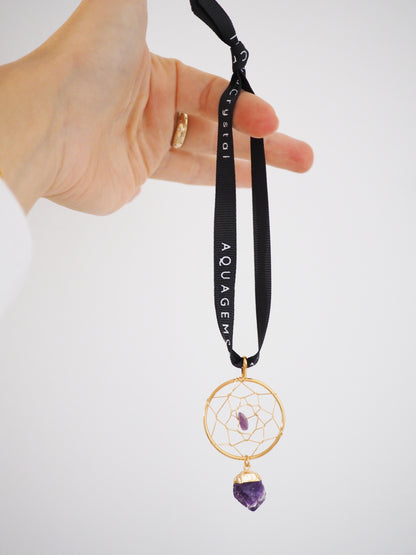 Amethyst Traumfänger Anhänger Bag Charm Gold ca. 23 cm - Brasilien HANDMADE