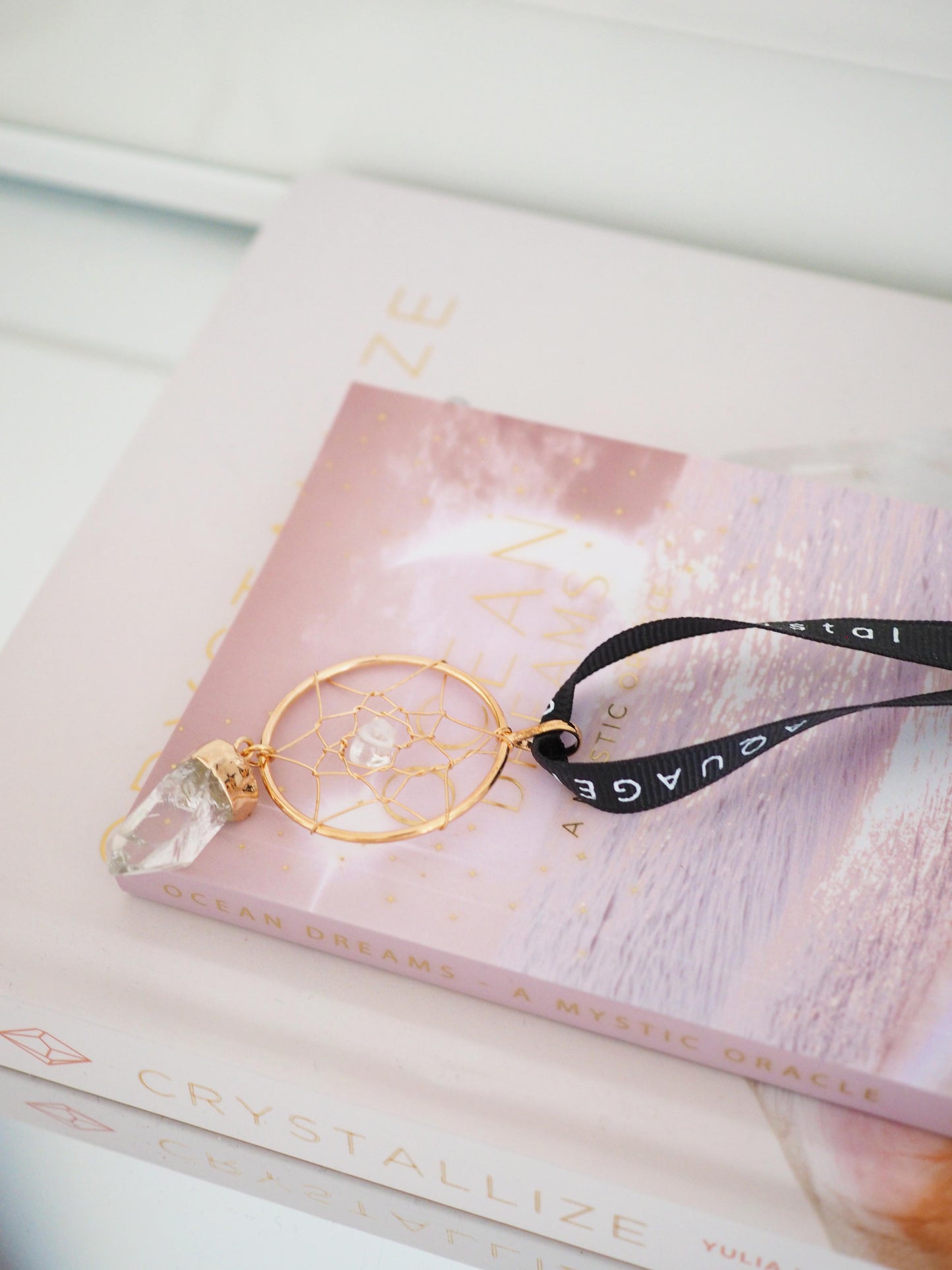 Bergkristall Traumfänger Anhänger Gold ca. 23 cm - Brasilien HANDMADE