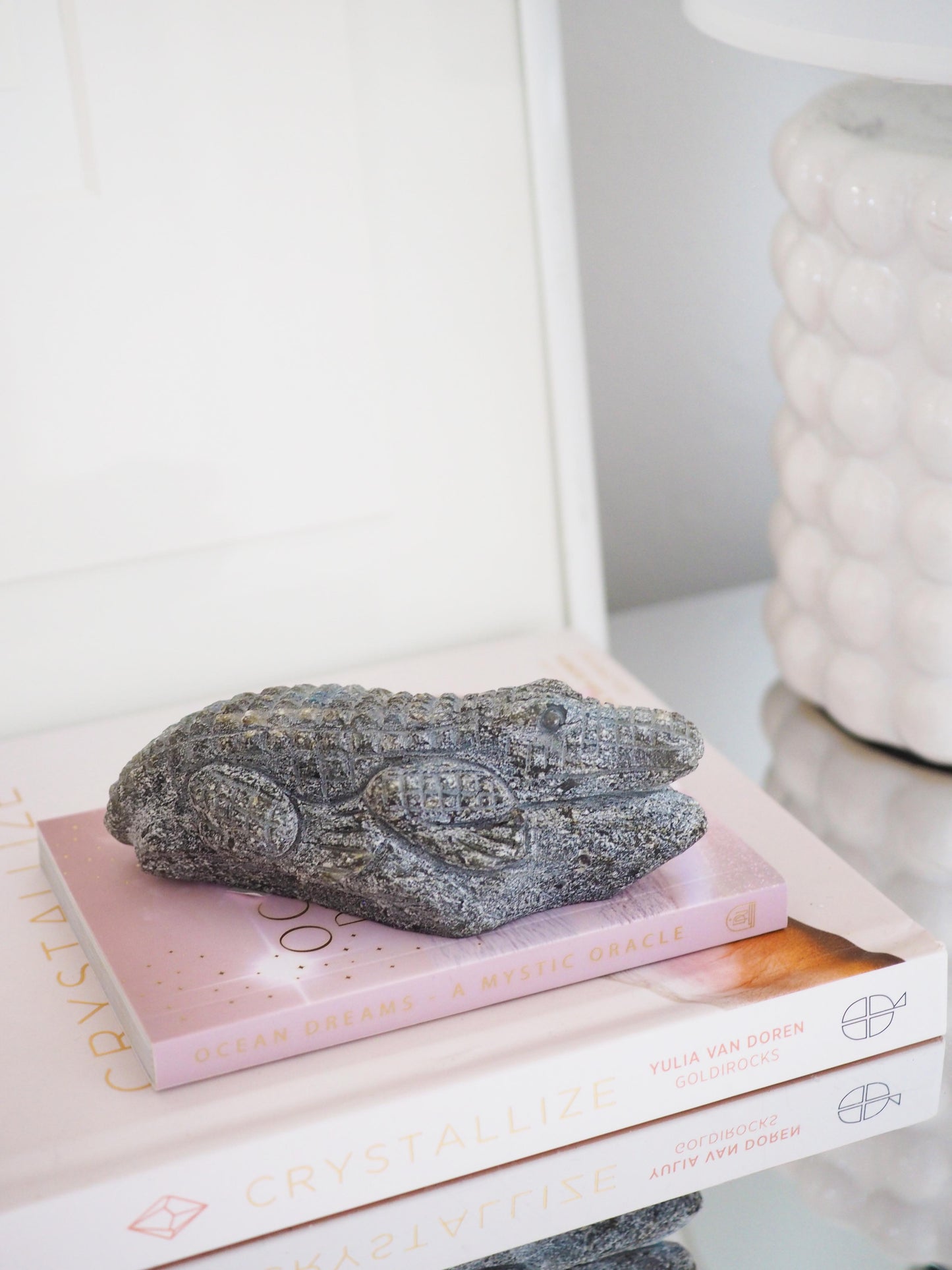 Rohe Krokodil Gravur Labradorit ca.  12 cm - Madagascar HAND CARVED