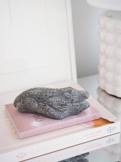 Rohe Krokodil Gravur Labradorit ca.  12 cm - Madagascar HAND CARVED