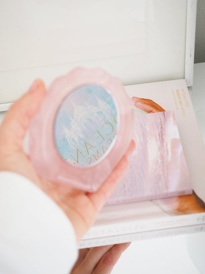 Muschel Spiegel aus Rosenquarz ca. 10 cm - MadagascarHandgraviert