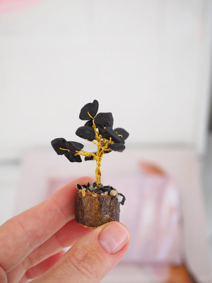 Schwarzer Obsidian MINI Glücksbaum 6cm - Indien HANDMADE