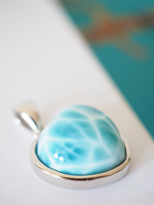AAA Larimar Herz Anhänger M 2.3 cm 925 Sterlingsilber rhodiniert - aus der Dominikanischen Republik RARE