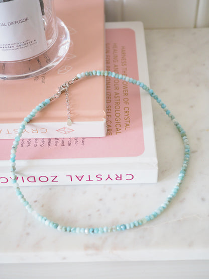 Larimar Hals Kette Facettiert 925 Sterlingsilber Rhodiniert ca. 4x3 mm - Larimar aus der Dominikanischen Republik AA Qualität