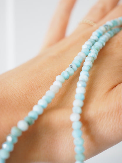 Larimar Hals Kette Facettiert 925 Sterlingsilber Rhodiniert ca. 4x3 mm - Larimar aus der Dominikanischen Republik AA Qualität