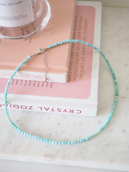 Larimar Kugel Hals Kette 925 Sterlingsilber Rhodiniert ca. 4.5 mm - Larimar aus der Dominikanischen Republik AA Qualität