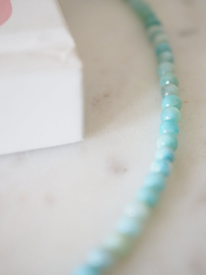 Larimar Kugel Hals Kette 925 Sterlingsilber Rhodiniert ca. 4.5 mm - Larimar aus der Dominikanischen Republik AA Qualität