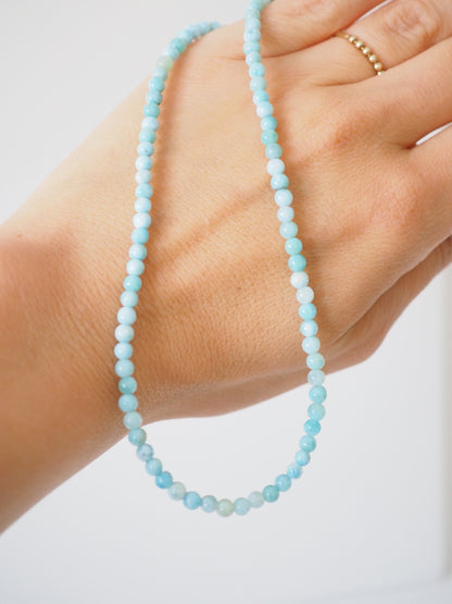Larimar Kugel Hals Kette 925 Sterlingsilber Rhodiniert ca. 4.5 mm - Larimar aus der Dominikanischen Republik AA Qualität