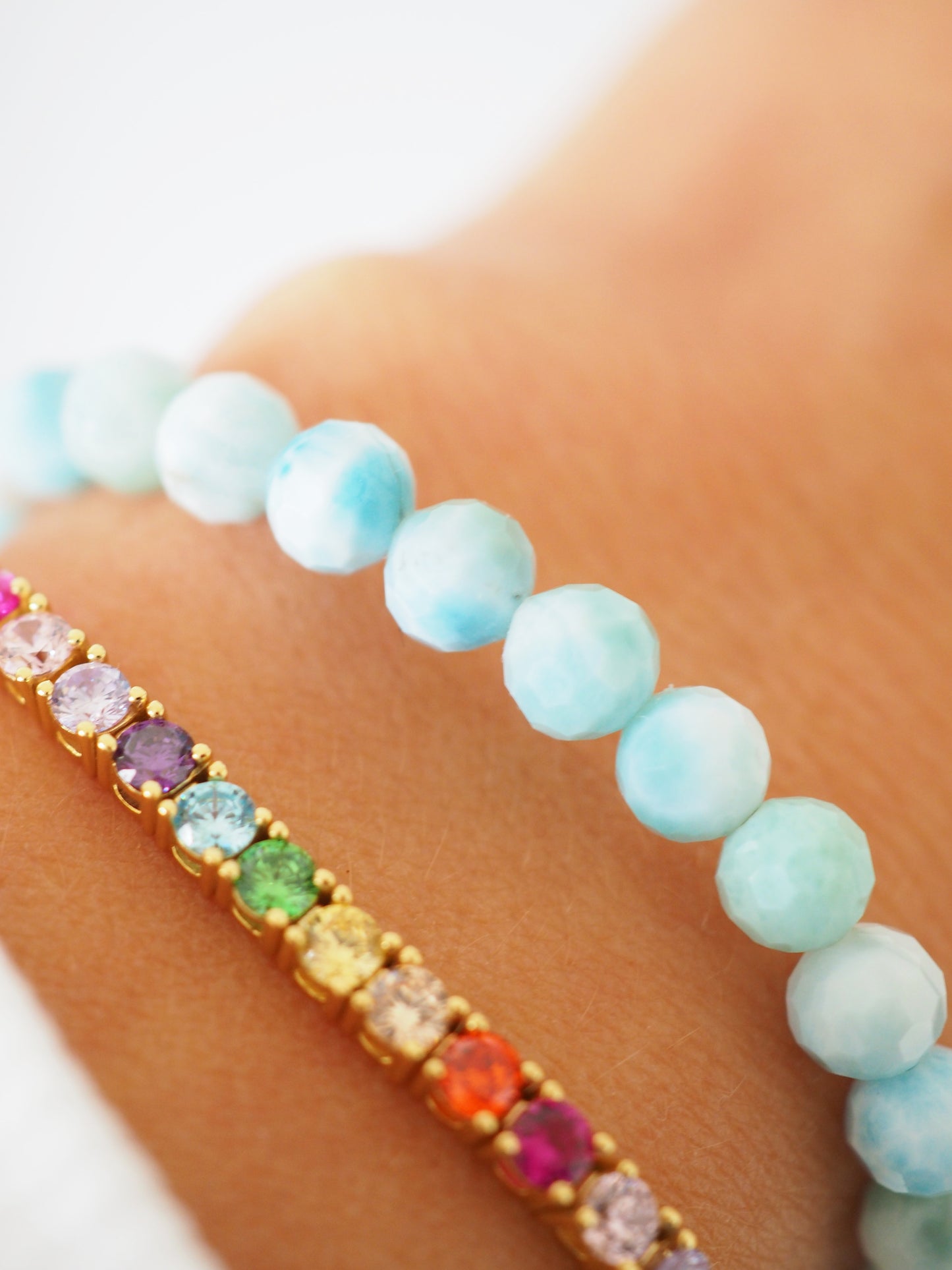 Larimar Kugel Armband Facettiert ca. 6 mm - Larimar aus der Dominikanischen Republik AAA Qualität