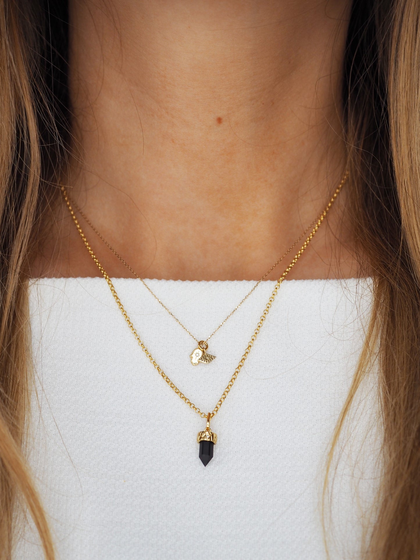 Schwarzer Obsidian mit CZ Anhänger MAGIC CRYSTALS COLLECTION . 925 Sterlingsilber vergoldet MIT Kette 45cm
