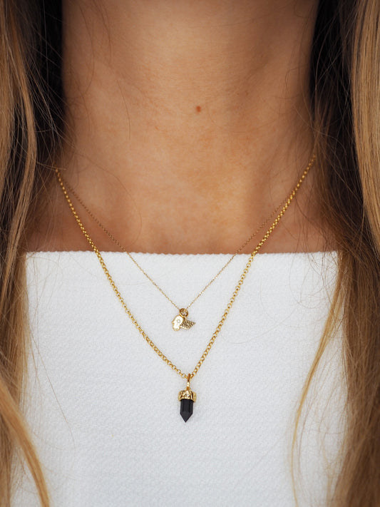 Schwarzer Obsidian mit CZ Anhänger MAGIC CRYSTALS COLLECTION . 925 Sterlingsilber vergoldet MIT Kette 45cm