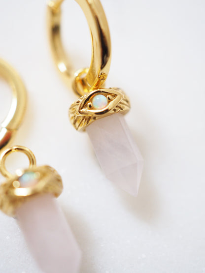 Rosenquarz mit Opal (Synth.) Creolen MAGIC CRYSTALS COLLECTION . 925 Sterlingsilber vergoldet