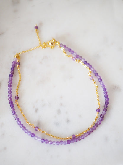 Doppeltes Facettiertes Amethyst Armband ca. 2 mm ONESIZE - High Quality