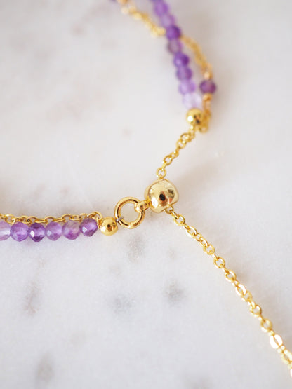Doppeltes Facettiertes Amethyst Armband ca. 2 mm ONESIZE - High Quality