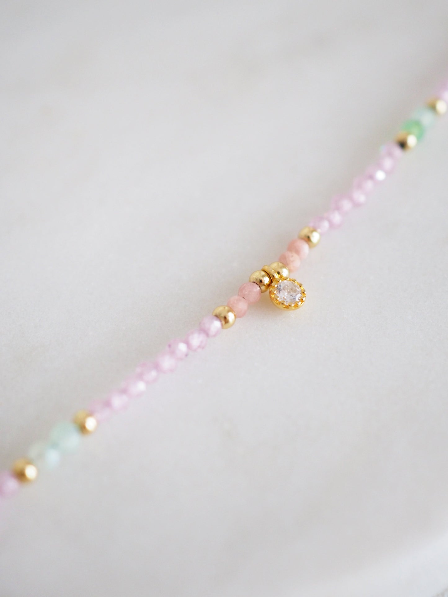 Facettiertes Armband Opal. Chrysopras. Zirkon & Rhodochrosit ca. 16-19cm mit Zirkonia Anhänger 925 Sterlingsilber vergoldet