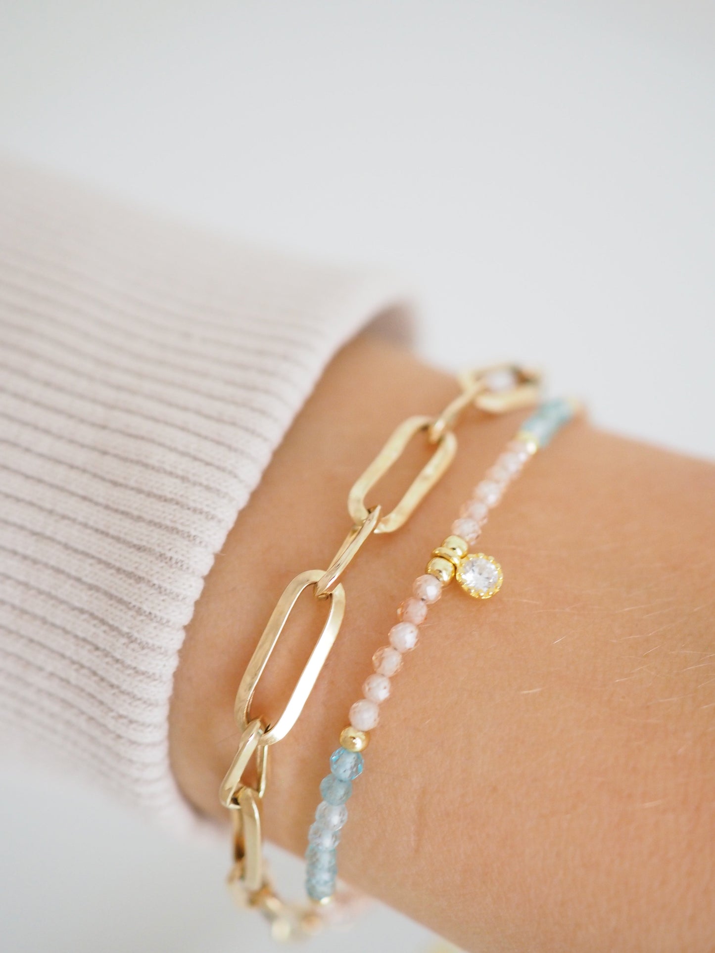 Facettiertes Armband Zirkon & Apatit ca. 16-19cm . 925 Sterlingsilber vergoldet