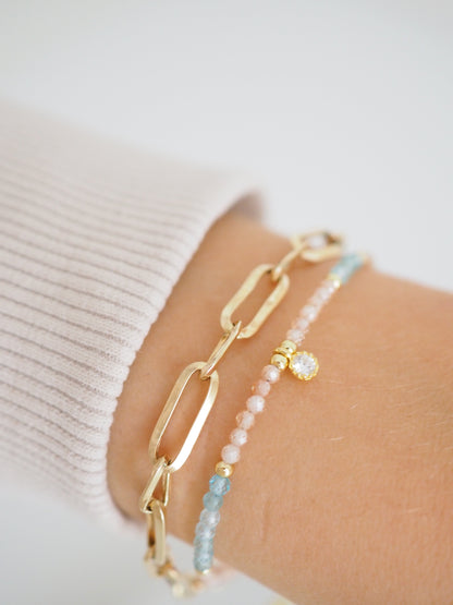 Facettiertes Armband Zirkon & Apatit ca. 16-19cm . 925 Sterlingsilber vergoldet
