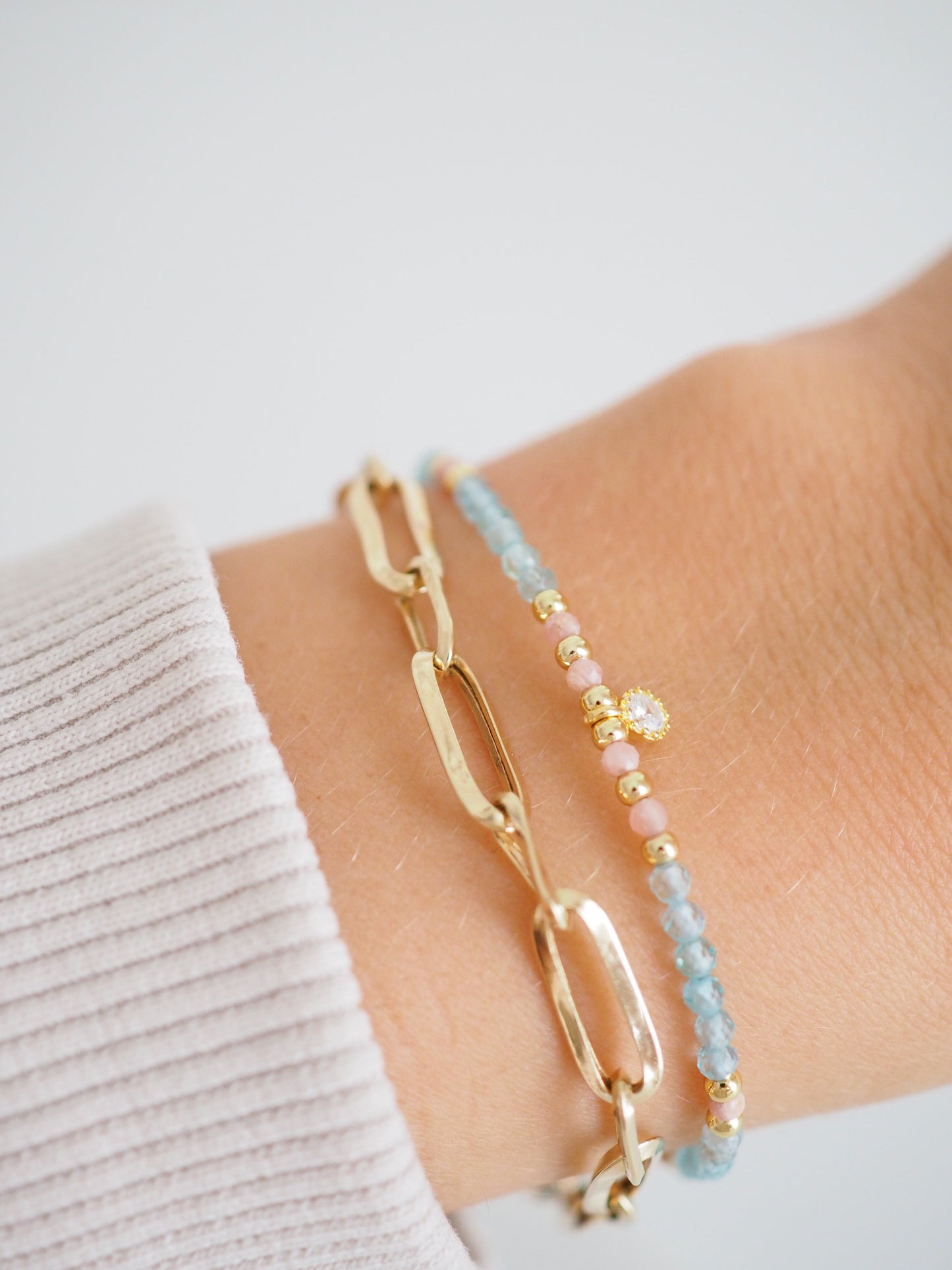 Facettiertes Armband Apatit & Rhodochrosit ca. 16-19cm 925 Sterlingsilber vergoldet