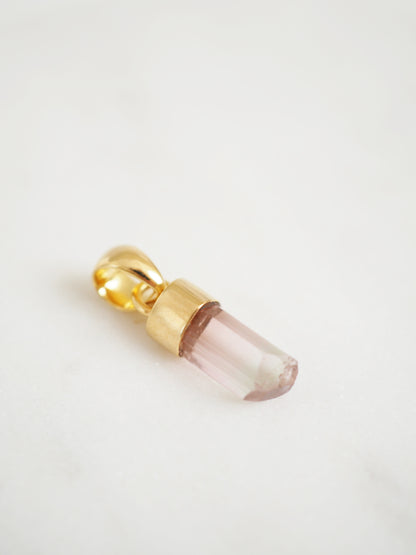 Bi Color Pinker Turmalin Anhänger ca. 23x6 mm -aus 925 Sterlingsilber vergoldet