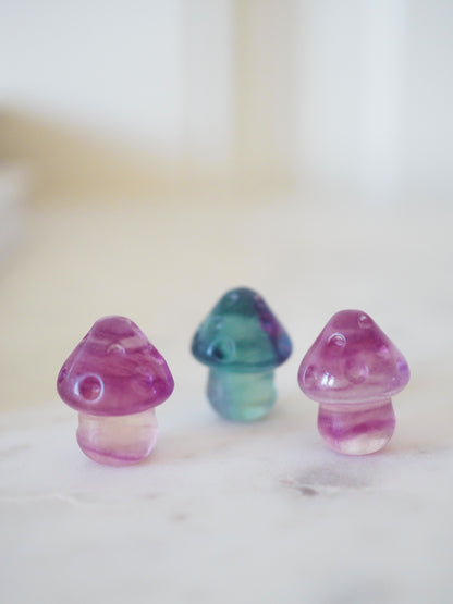 Regenbogen Fluorit Pilz Gravur . Mini Carving ca. 1.5 cm - aus China