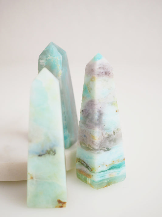 Grüner Opal Mini Obelisk - Green Opal ca. 6cm - aus Peru Handcarved RARE