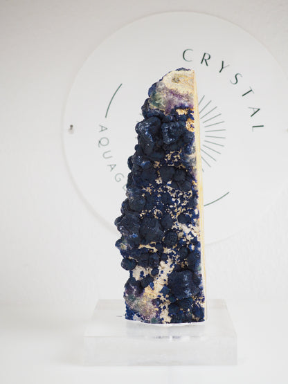 XL Blueberry Fluorite mit Halter . Ständer ca. 30 x 9 cm . PARADISE COLLECTION - Huanggang Mine. Innere Mongolei China RARE