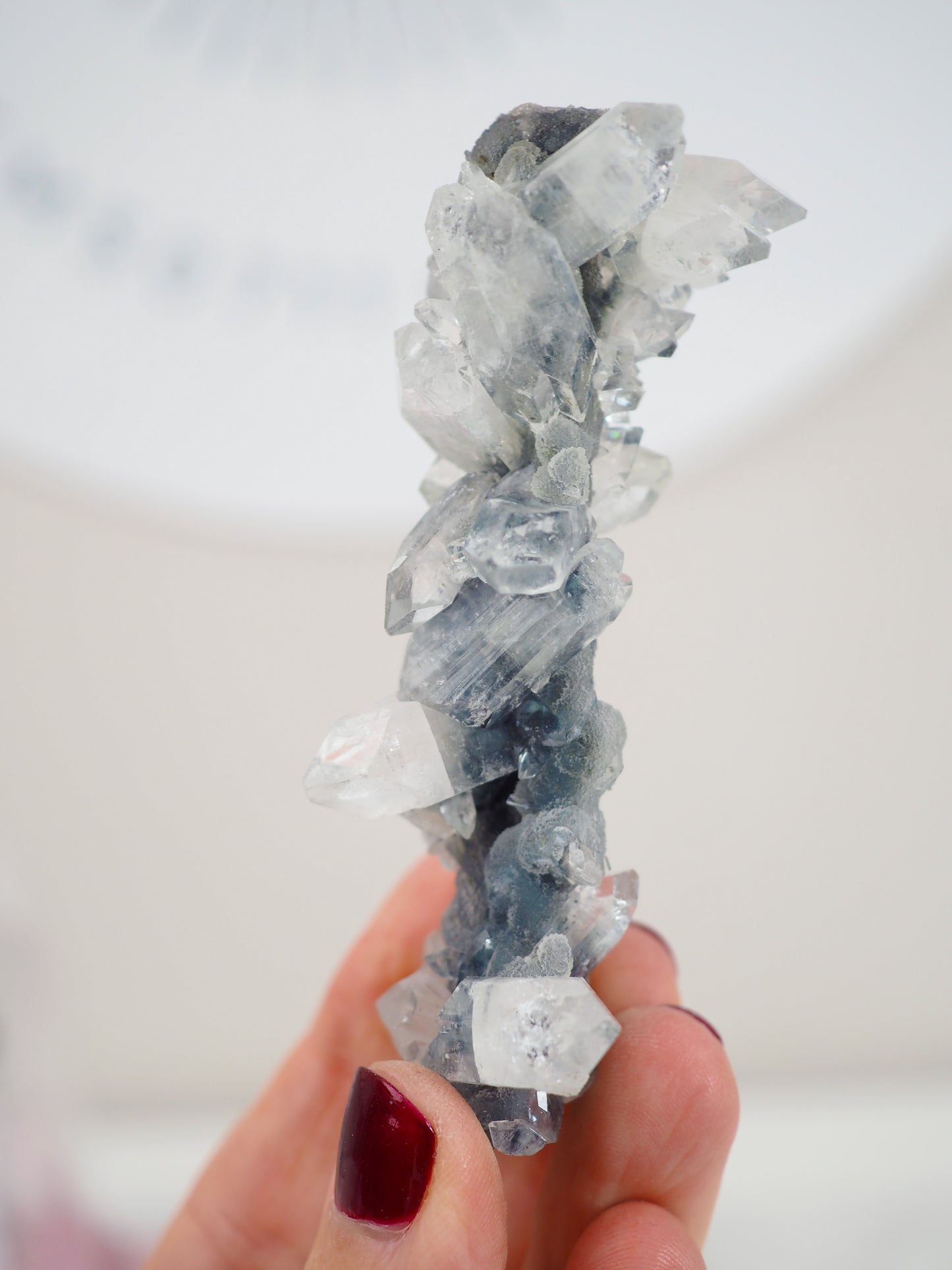 Schwarzer Chalcedon mit Apophylite Stab - aus Indien RARE